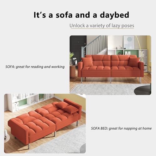 Linen Upholstered Convertible Folding Sofa Bed with Metal Legs C11357