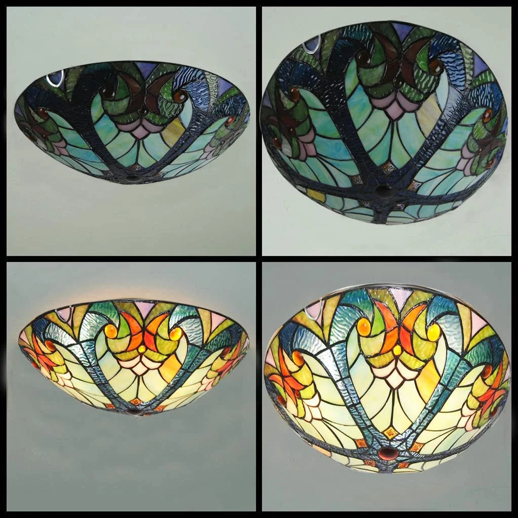 Flush Mount Ceiling Light LED Ceiling Lamp with Tiffany Glass Shade, 3 Light Pendant Light 16" X730383