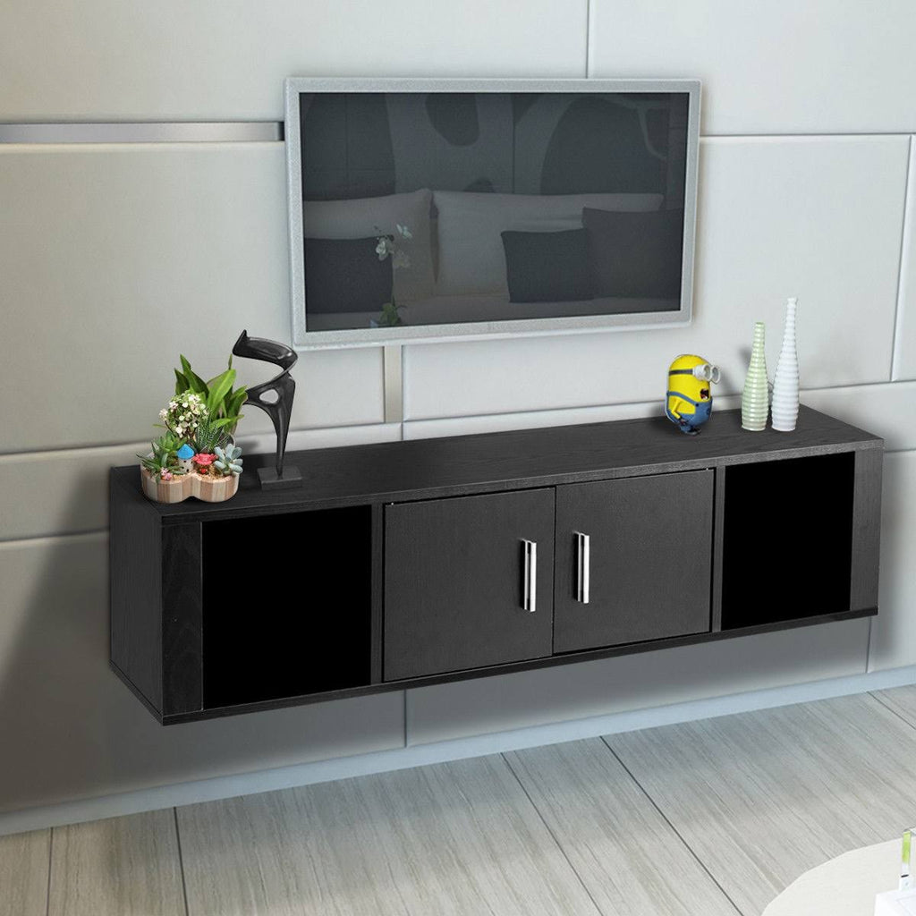 Black Wall Mounted Floating Desk Hutch Cabinet with 2 Door Storage Shelves F94062