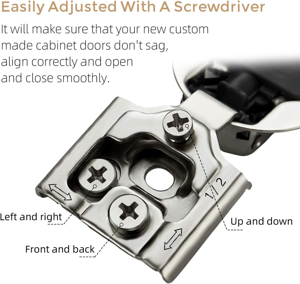 60 Pack 30 Pairs 1/2 inch Overlay Soft Close Hinges Satin Nickel Stainless Steel Concealed Hinge U187