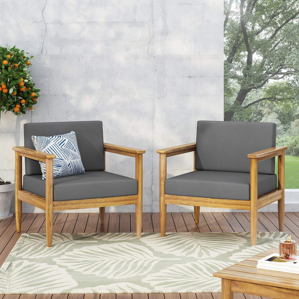 Outdoor Acacia Wood Club Chair Set of 2 Teak Dark Gray M103