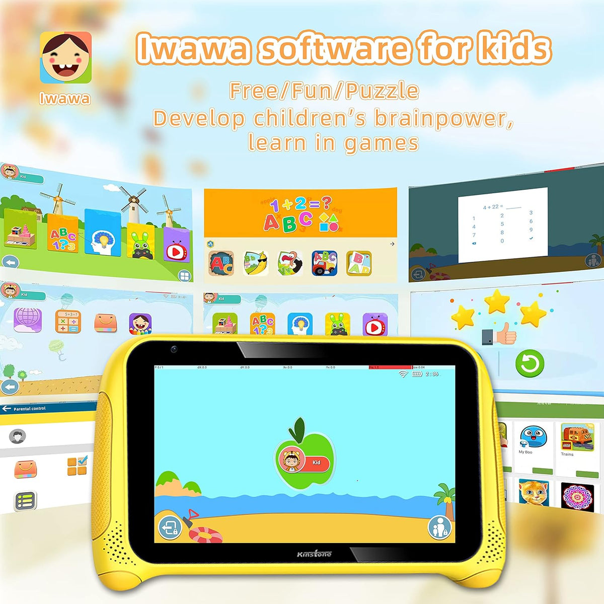 Yellow 7 inch Kids Tablet Android 11 Quad Core 2GB RAM 32GB Dual Camera WiFi Bluetooth Pack of 2 J522