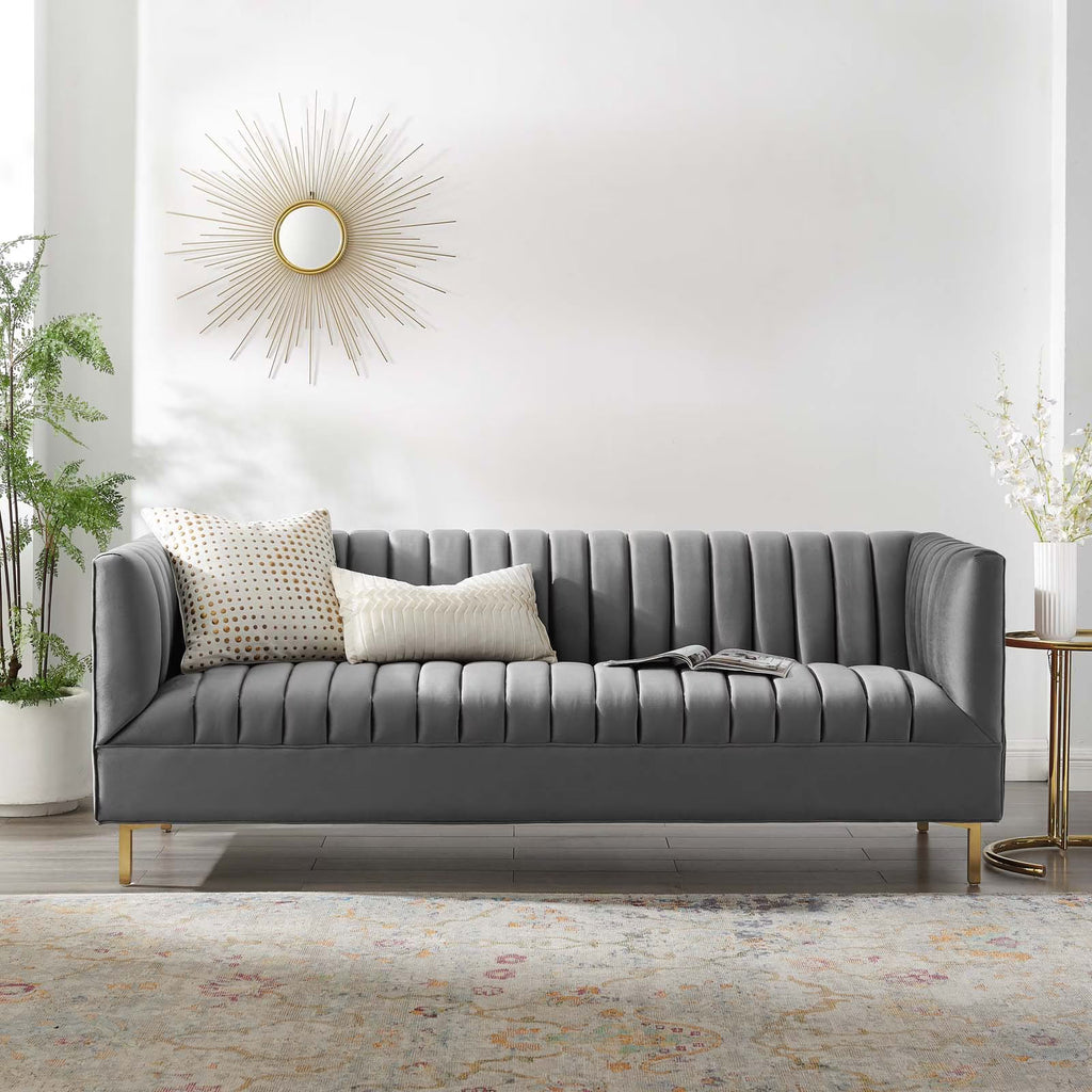 Gray Performance Velvet Sofa J368