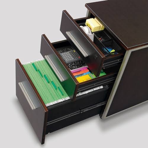 Mobile File Pedestal Espresso Laminate with Brushed Nickel Handles F266