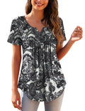 Womens Plus Size Tunic Tops Short Sleeve Floral Henley Shirts U4184