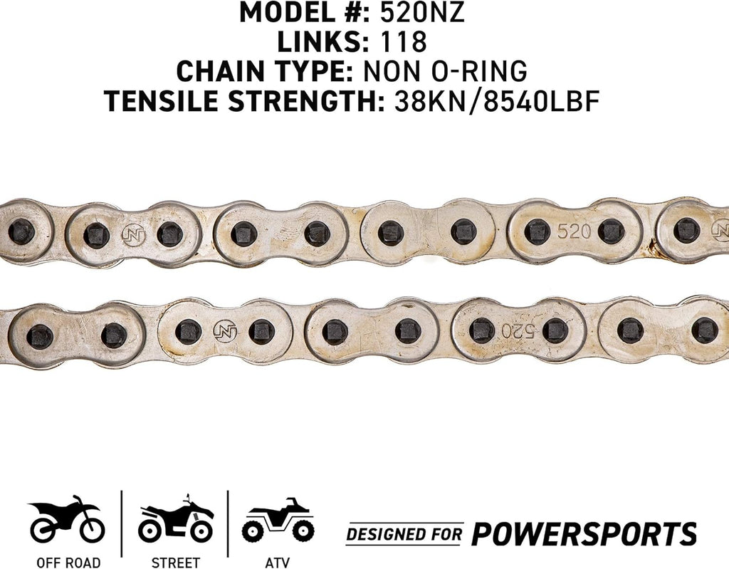 Drive Sprocket Chain Combo Front 16 Rear 46 Tooth 520NZ Standard 118 Link Pack of 2 X38139