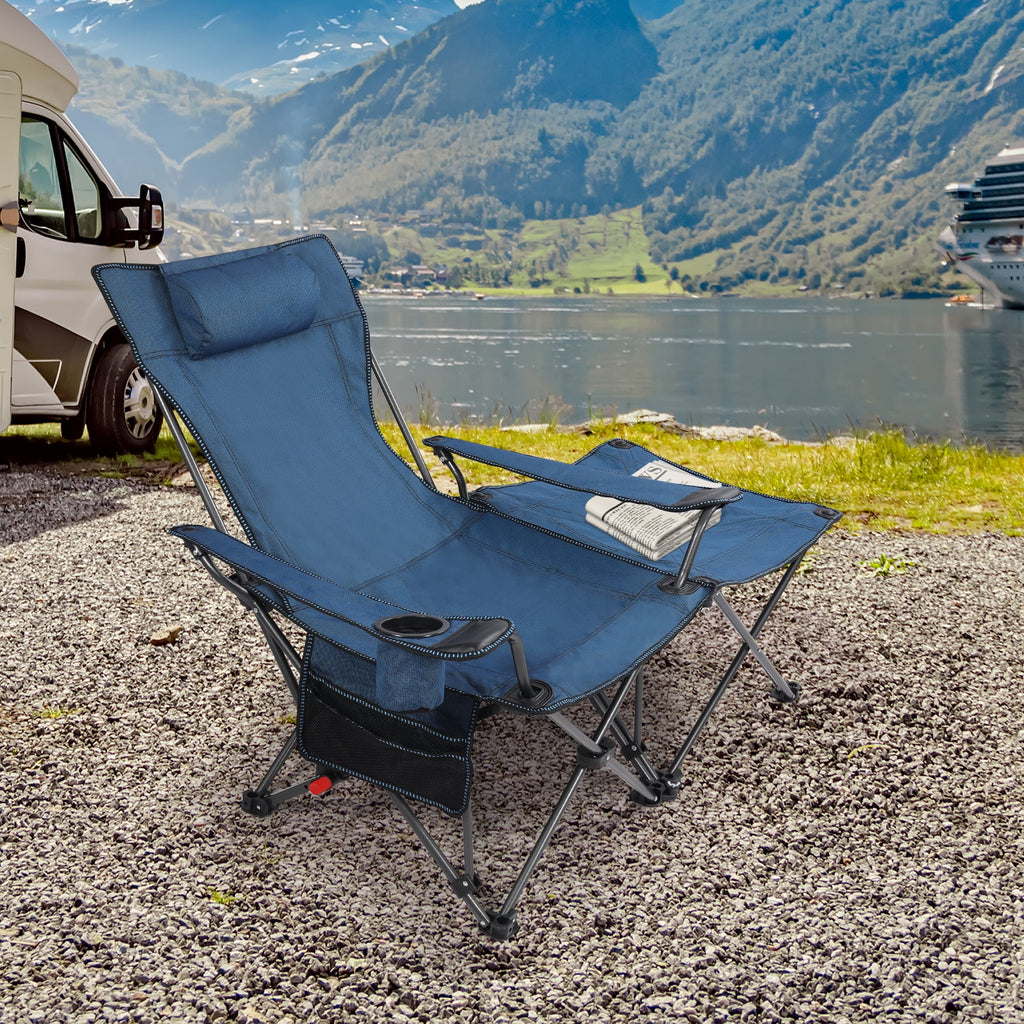 Blue 2 in 1 Folding Camping Chair with Removable Footrest Q304857
