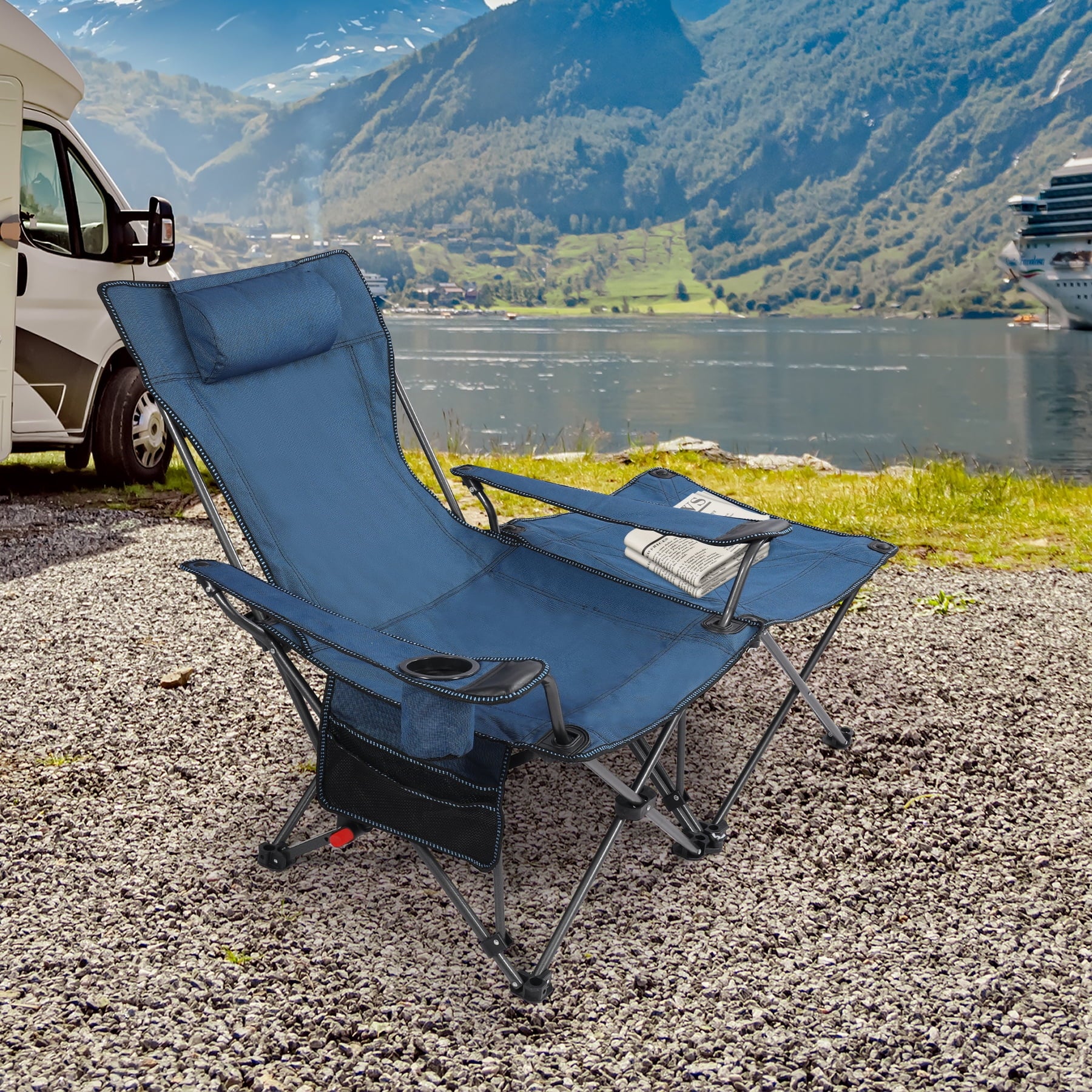 Blue 2 in 1 Folding Camping Chair with Removable Footrest Q304857