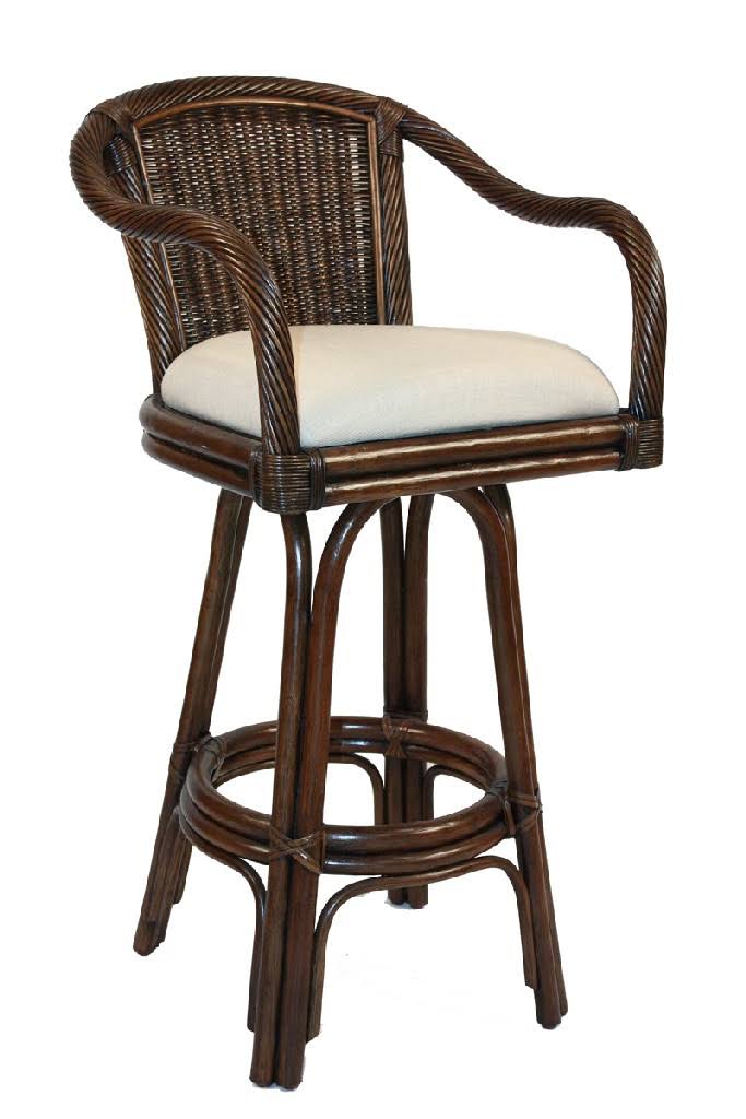 Indoor Swivel Rattan & Wicker Bar Stool in Antique Finish S893