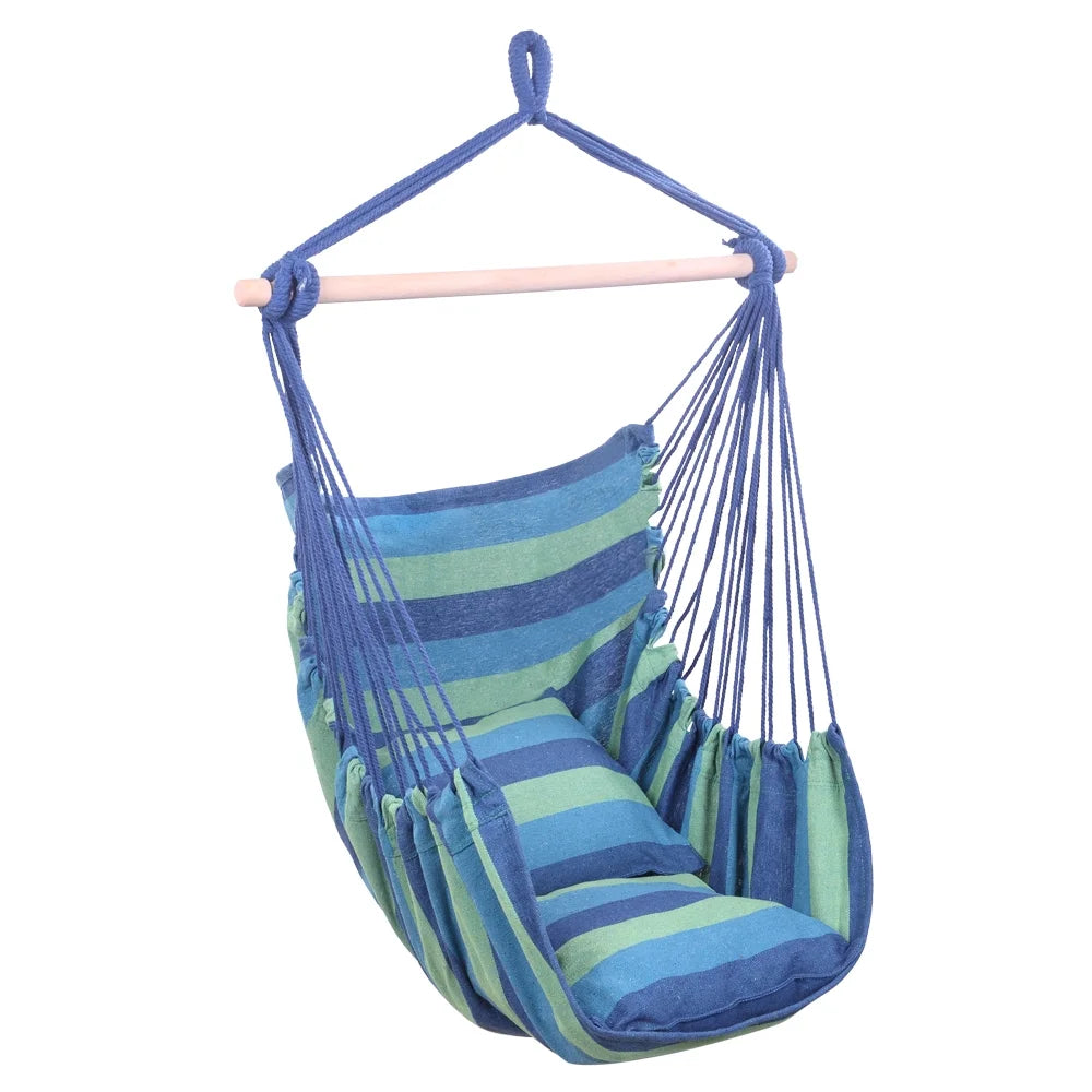 Portable Hammock Chair Porch Swing Camping Blue Strip G427994