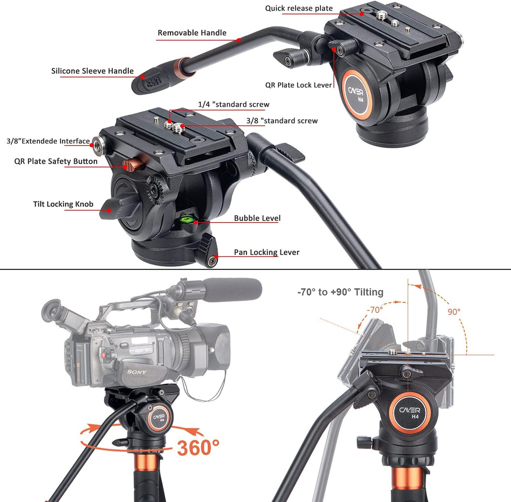 71 inch Lightweight Aluminum Monopod with Pan Tilt Fluid Head and Tripod Base M42200