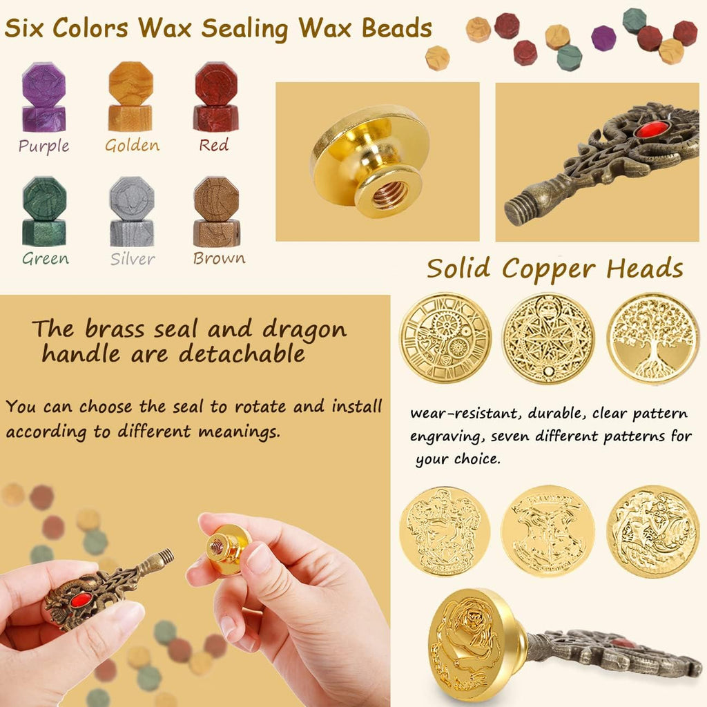 Pheasant Quill Pen and Ink Set Wax Seal Stamp Kit with Leather Journal Notebook, 7 Wax Stamp Heads, Pack of 2 X451065