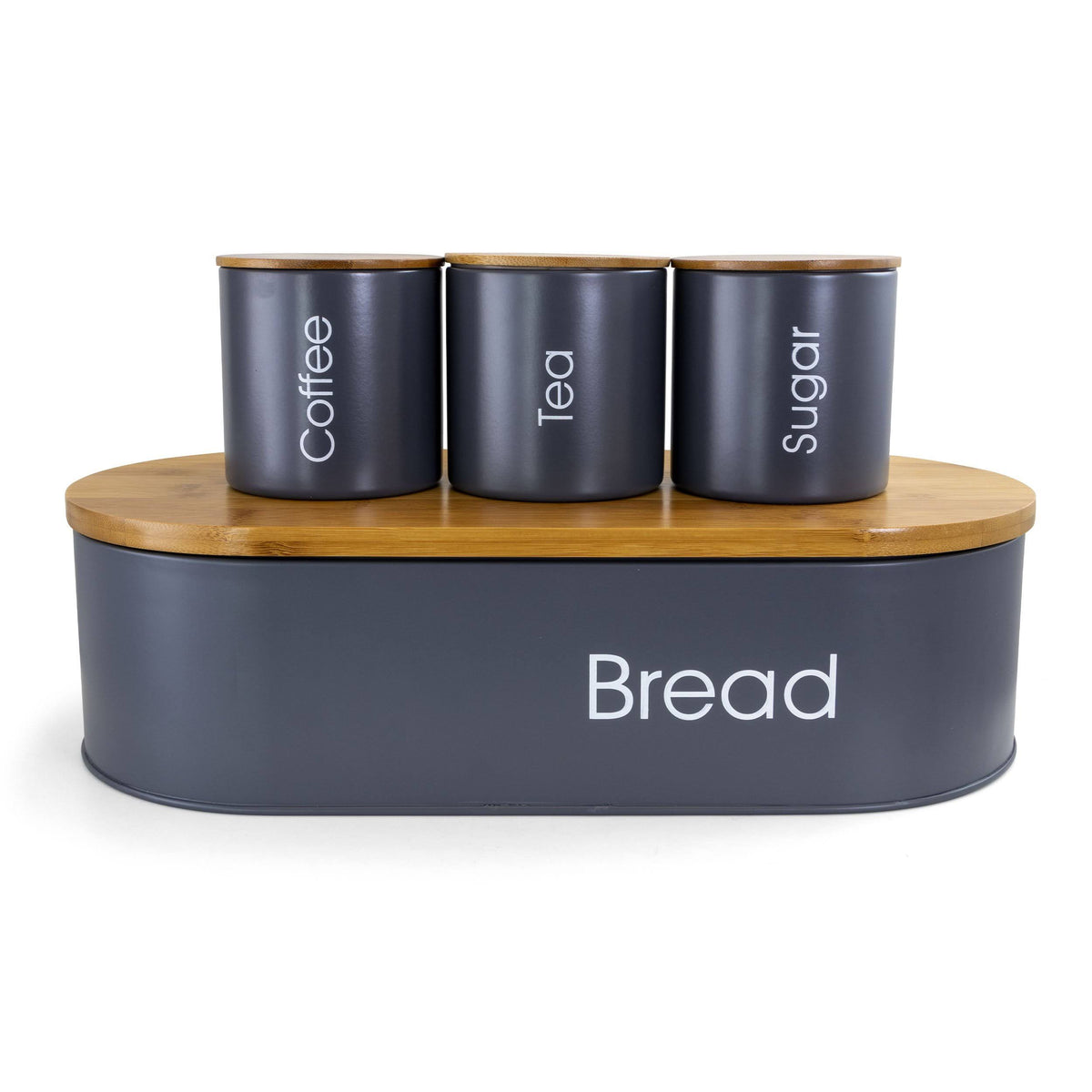 Bamboo 4 Piece Bread Basket and Canister Set in Gray with Lids U348769