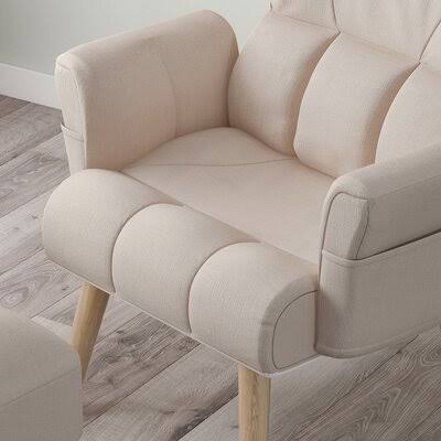 Beige Faux Leather Armchair and Ottoman F6392