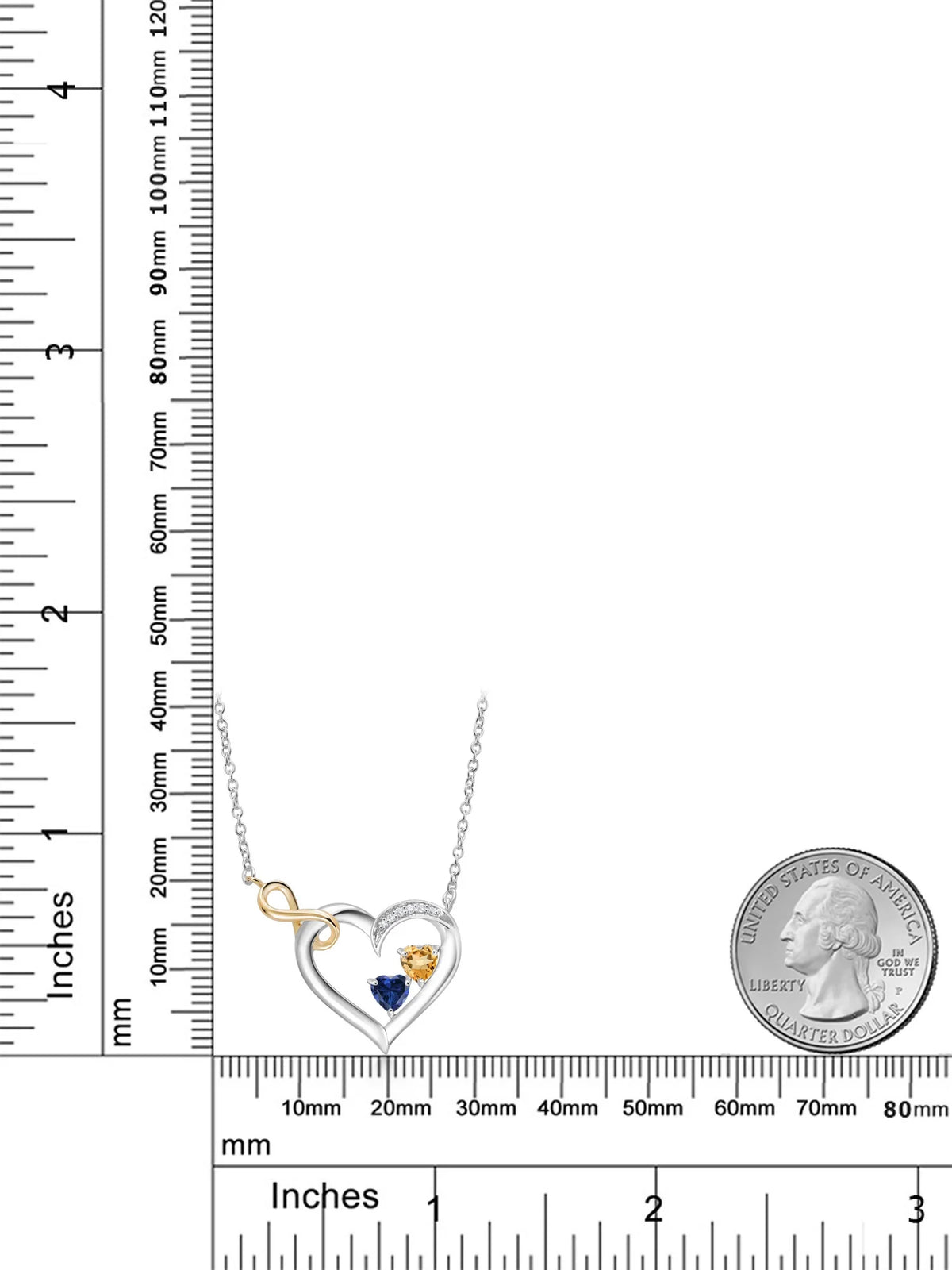 925 Sterling Silver 10K Yellow Gold Citrine Blue Created Sapphire White Lab Grown Diamond Infinity Heart Pendant Necklace 0.75 Cttw 18 inch Chain D48958