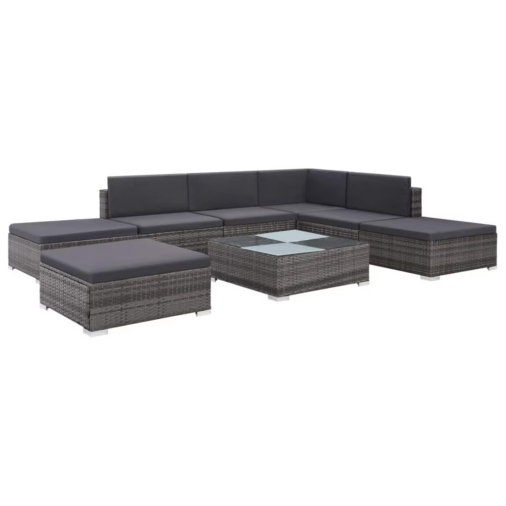 8 Piece Gray Poly Rattan Outdoor Sectional Sofa Set with Ottoman and Coffee Table H11269