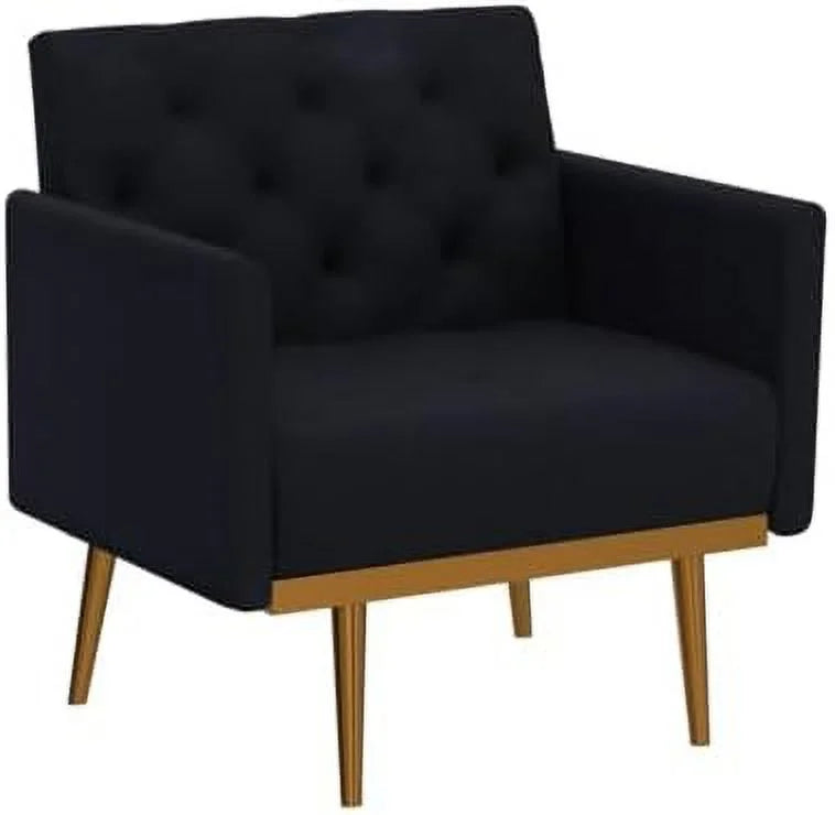 Black Velvet Tufted Accent Chair with Metal Legs R75722