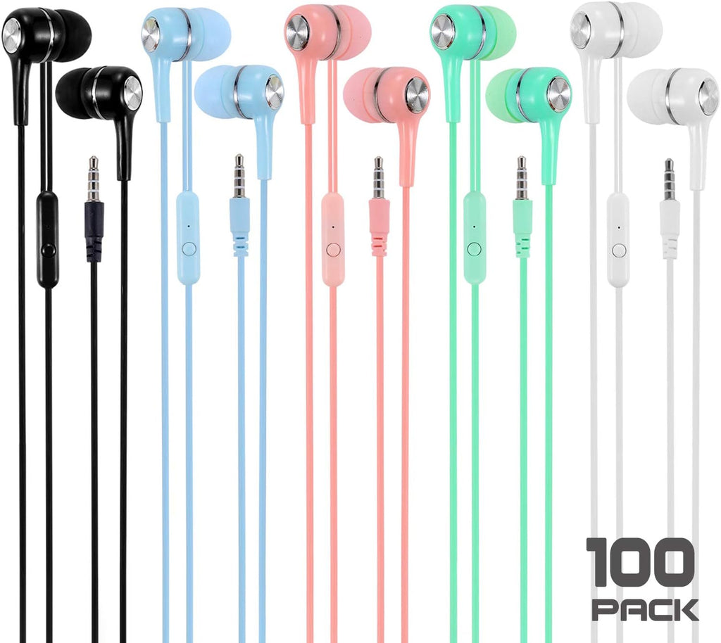 100 Packs Multi Colored Earbuds Headphones with Microphone E6728