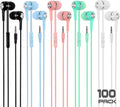 100 Packs Multi Colored Earbuds Headphones with Microphone E6728
