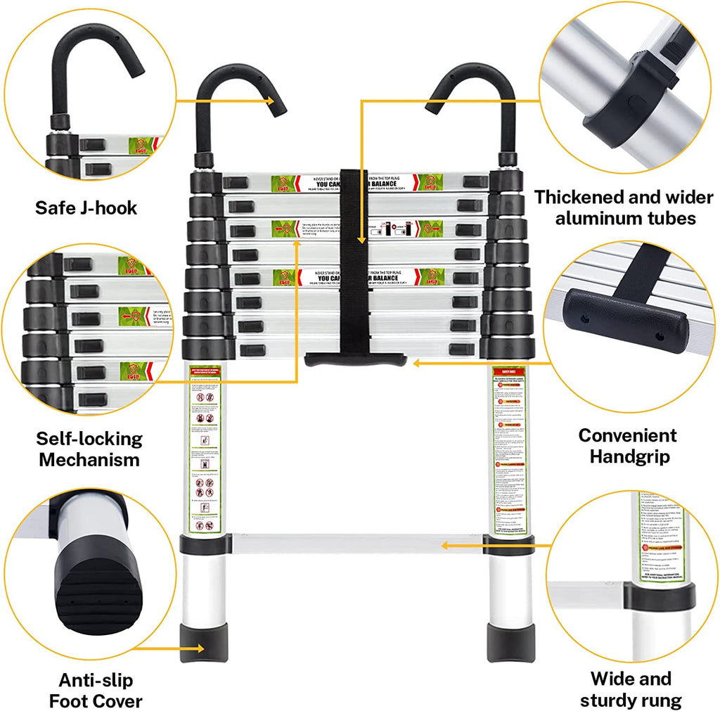 8.5FT Aluminum Telescoping Ladder with Non-Slip Feet, 330lb Capacity J6231
