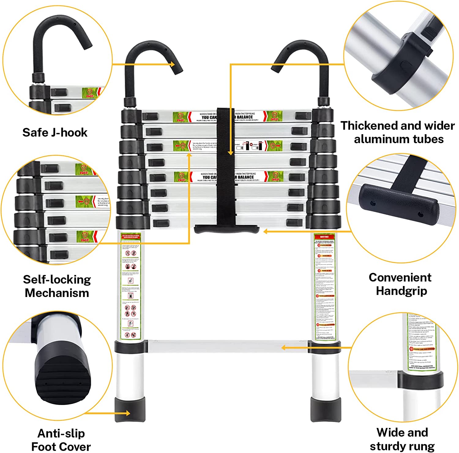 8.5FT Aluminum Telescoping Ladder with Non-Slip Feet, 330lb Capacity J6231