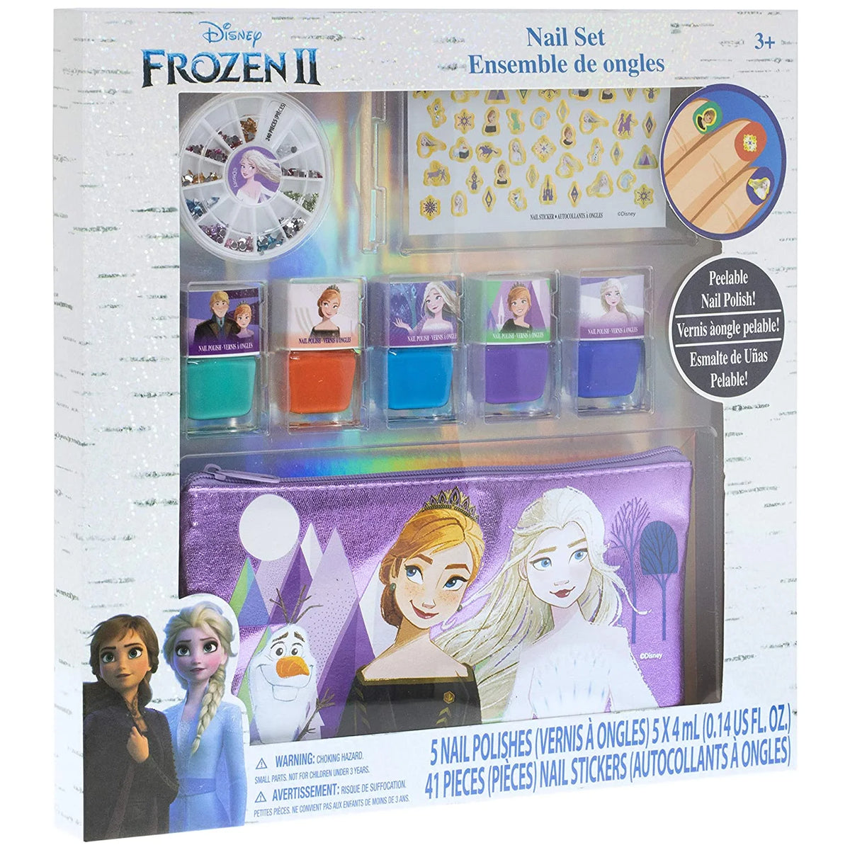 Peel-Off Nail Polish Activity Set with 5 Nail Polish Colors, 240 Nail Gems, and Bag N746