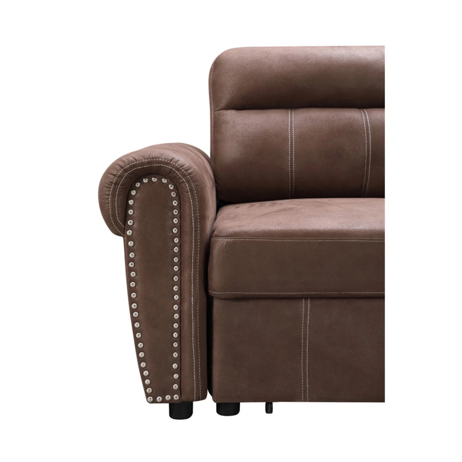 Brown Reversible Sleeper Sectional Sofa Chaise with USB Charger W84077