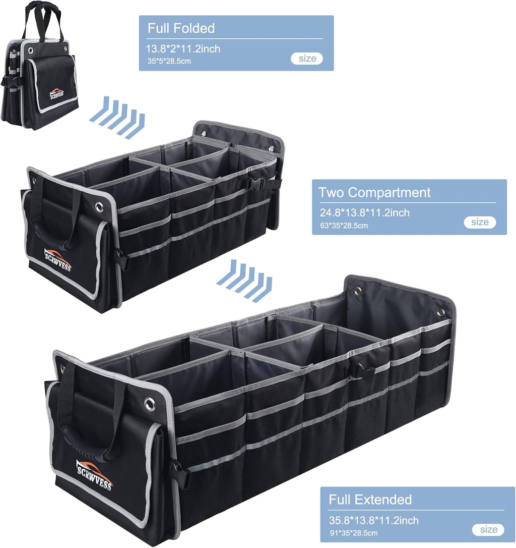 Car Trunk Organizer with Cooler, Collapsible Storage Box, 4 in 1 Multi Compartment, Non-Slip Bottom, 1680D Oxford Q1324