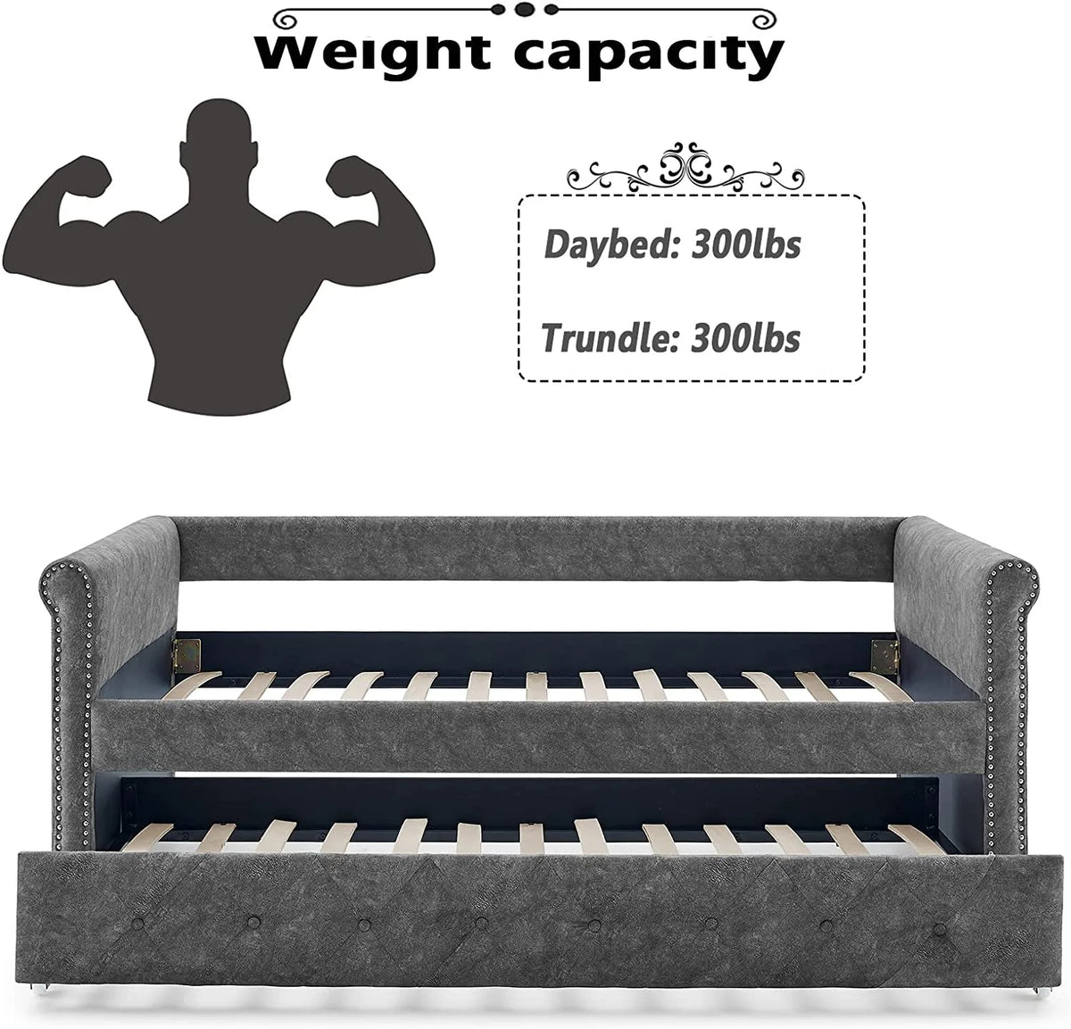 Twin Size Grey Linen Daybed with Trundle I9895