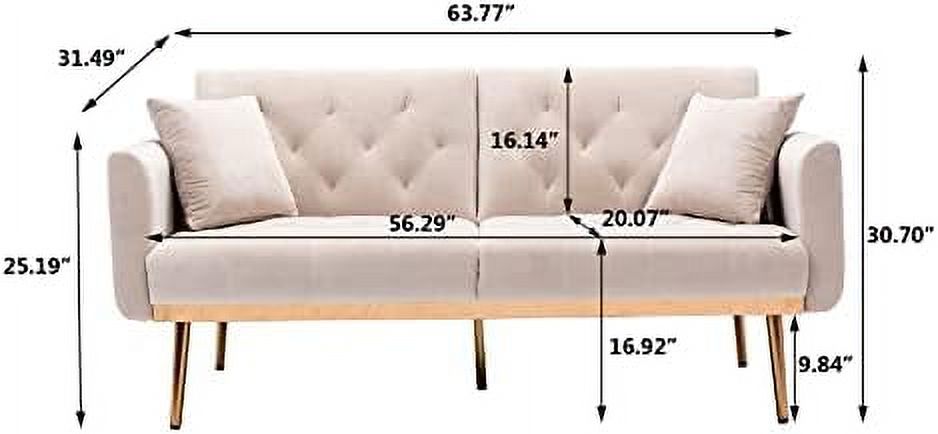Convertible Velvet Futon Sofa Bed with 2 Pillows C371583