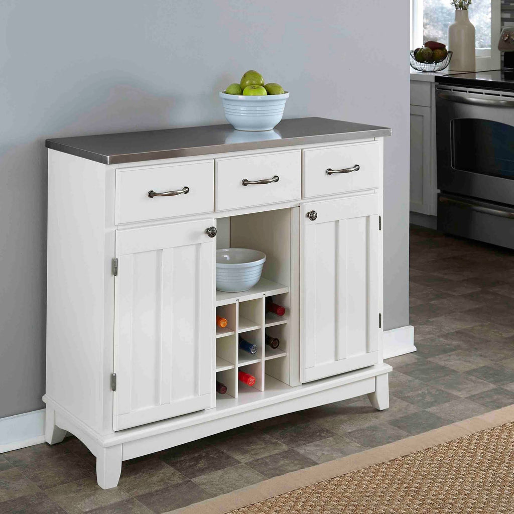White Buffet with Stainless Steel Top S39643