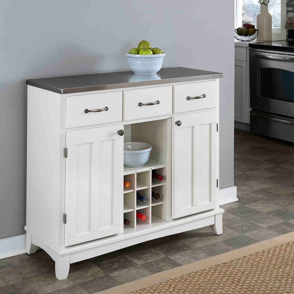 White Buffet with Stainless Steel Top S39643