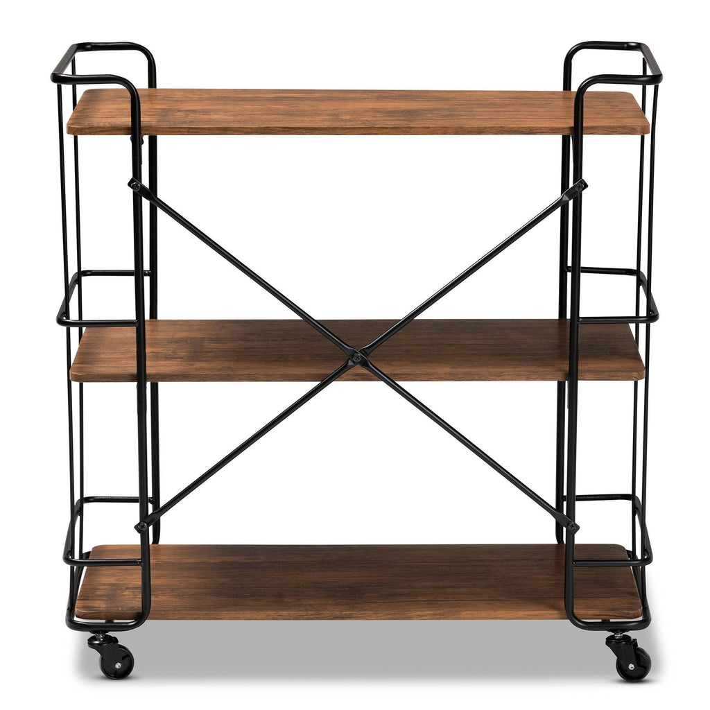 Black Metal and Walnut Finished Wood Bar and Kitchen Serving Cart B76625