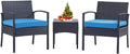 Blue 3 PCS Patio Rattan Bistro Set with Coffee Table and 2 Sofas Y439166