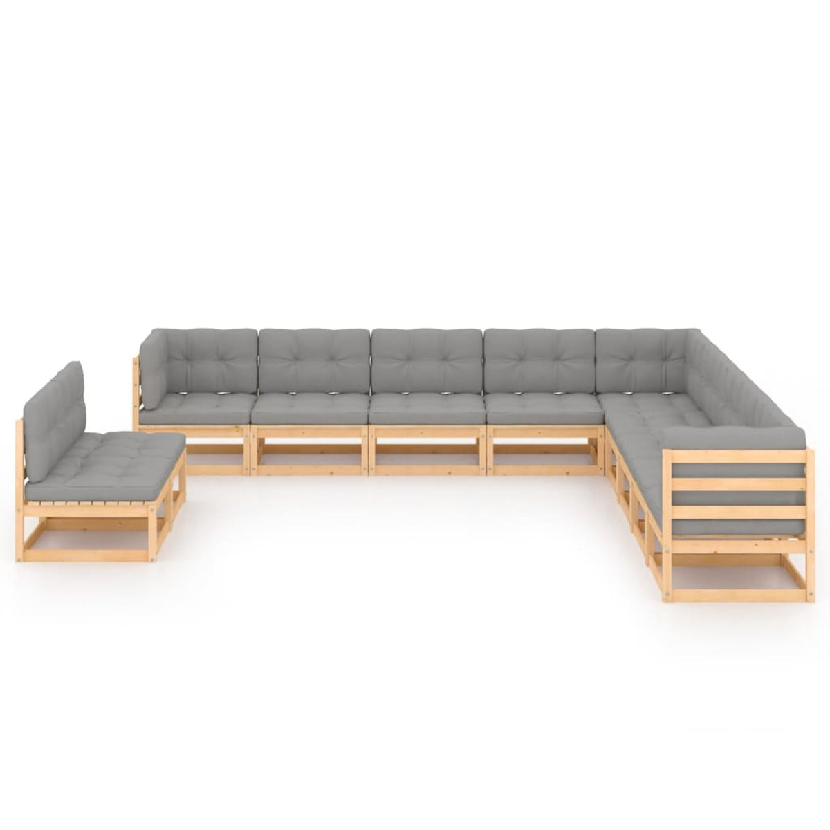 11 Piece Patio Lounge Set with Gray Cushion Pinewood Sectional Outdoor Furniture Set B6336