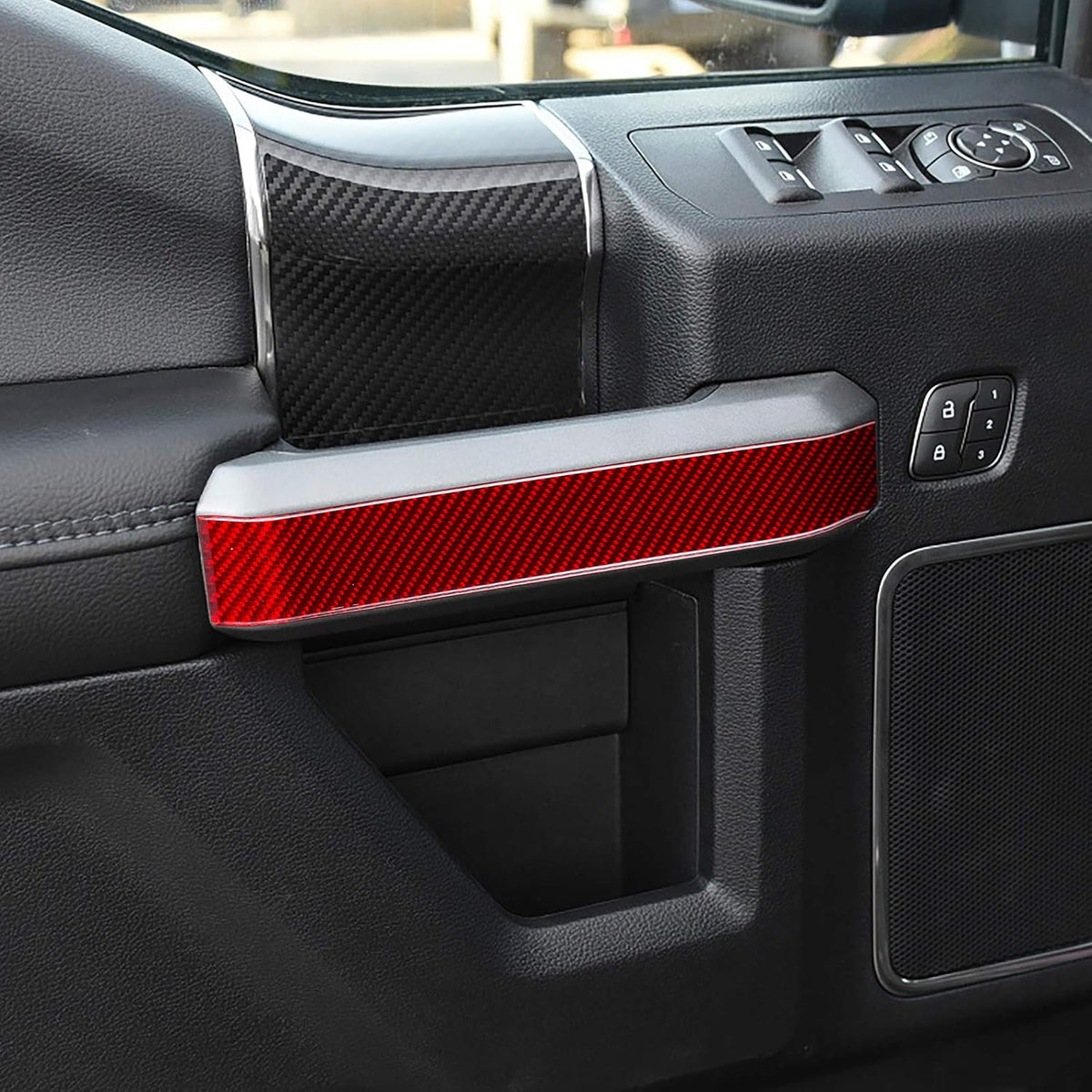 Carbon Fiber Red Interior Door Handle Trim Cover for Ford F150 2015-2020 4PCS V573