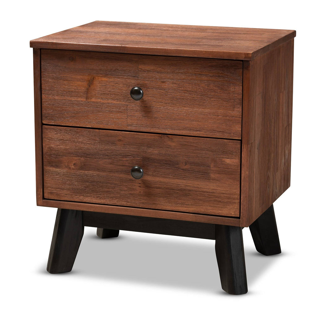 Brown and Black Oak Finished 2-Drawer Wood Nightstand N809286