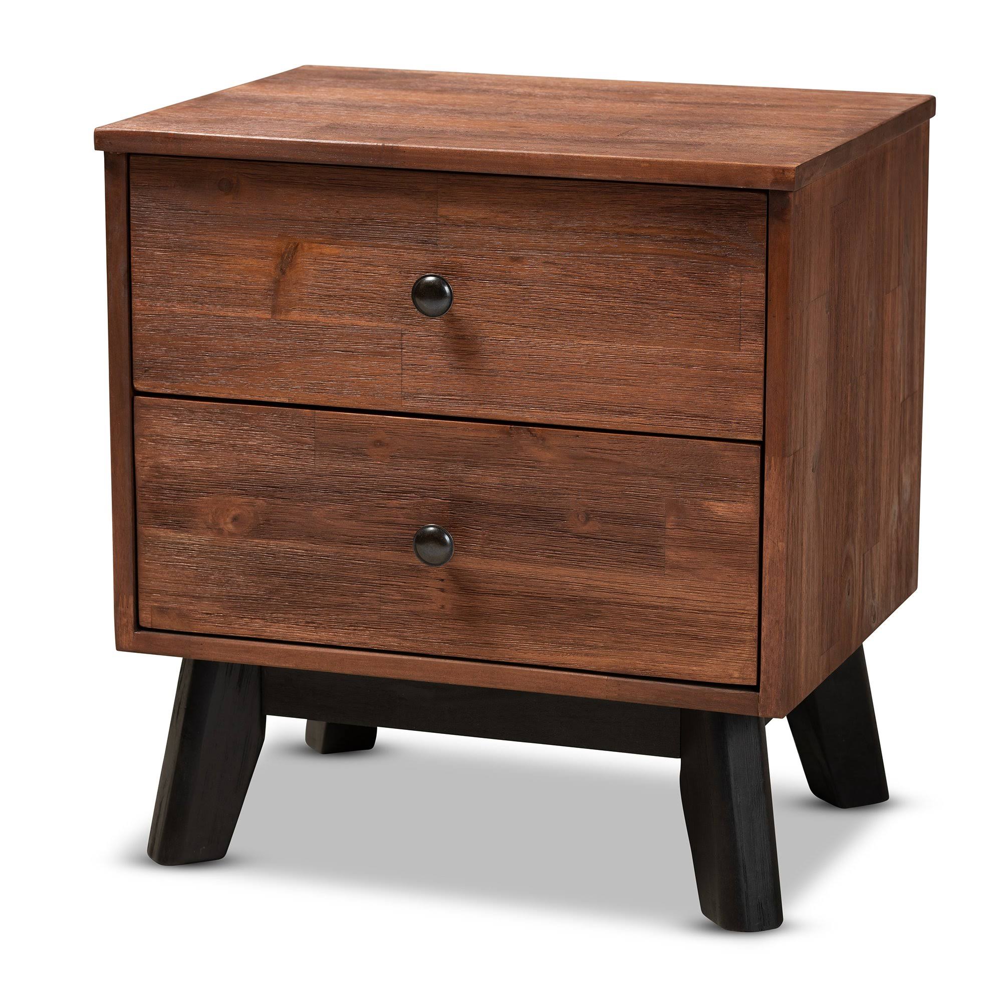 Brown and Black Oak Finished 2-Drawer Wood Nightstand N809286