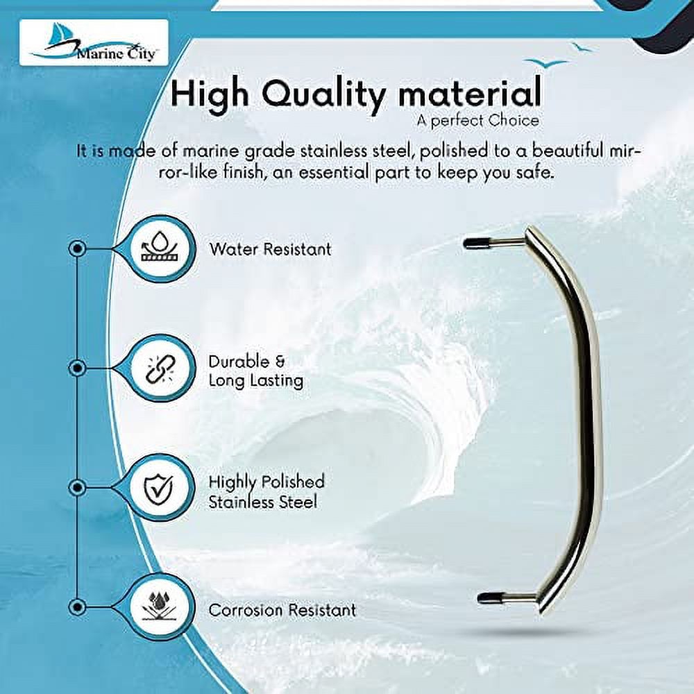 Stainless Steel Boat Handle Grab Bar Mount Handrail with Flange and Studs – 11 Inches (Pack of 1) J268724