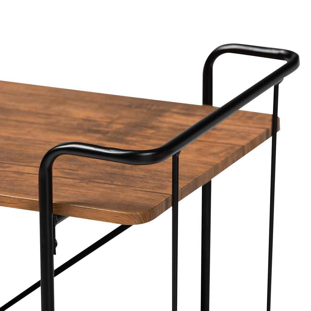 Black Metal and Walnut Finished Wood Bar and Kitchen Serving Cart B76625